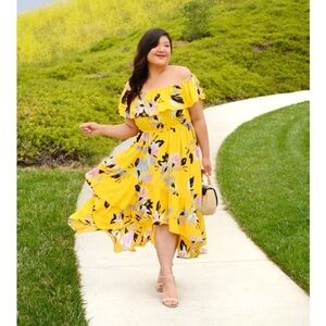 Lane Bryant Floral Tiered Hem Off The Shoulder Dress sz 26/28 Ruffle Feminine